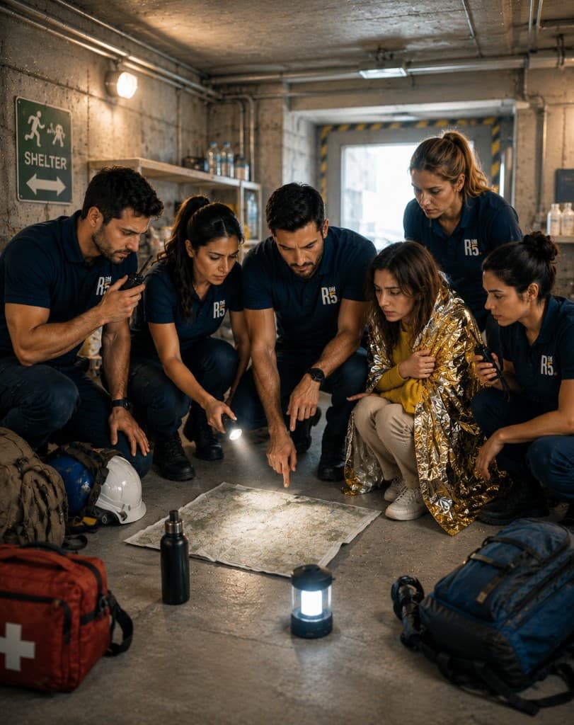 Civil protection training in a shelter